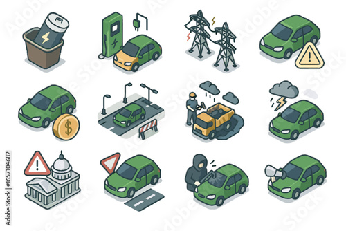 Battery issues icon upfront vector eco impact challenges disposal high transport public