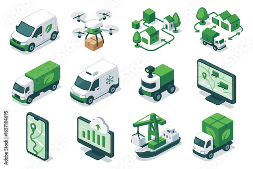 Logistics eco freight robot route icon system transport icons vector ev tracking