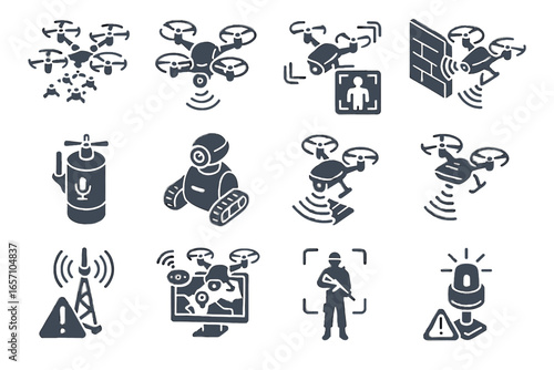 Vector enemy alert nano drone micro tagger perimeter reconnaissance icon