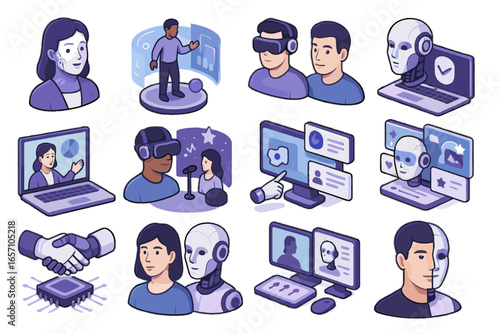 Solutions deepfake icon media personalization future vector assistants synthetic automated icons virtual