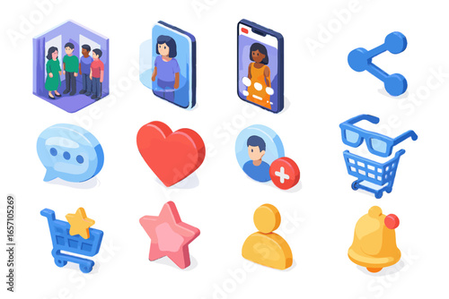 Party ar icons social bell friend vector virtual notification avatar comment follow