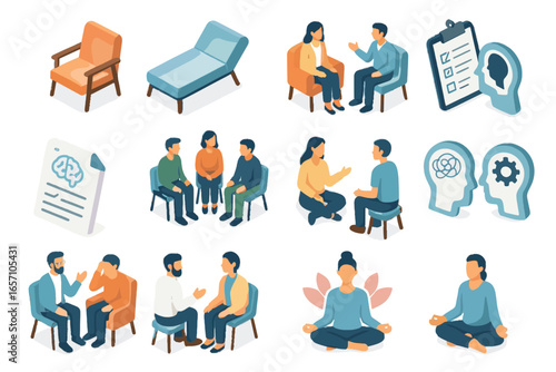 Health support vector fitness mental trainer diagnosis group stress counseling icon