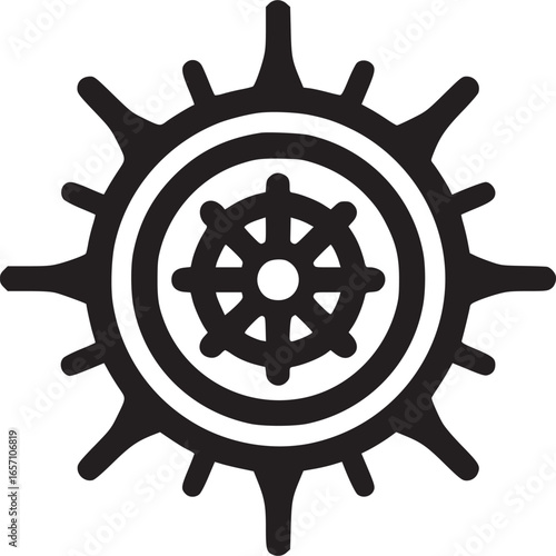 Nautical ship wheel helm icon, symbolizing navigation and adventure, isolated on white background