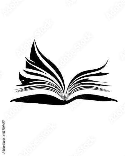 Open book silhouette with turning pages, a symbol of literature and reading, perfect for education and knowledge, , a simple and elegant design vector art drawing