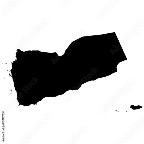 Editable black vector silhouette map of Yemen, including its mainland and nearby islands, on a white background.