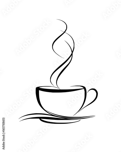 Elegant black and white sketch of a steaming cup of coffee, , perfect for cafe menus, logos, or minimalist design projects vector art drawing