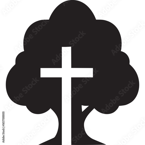 Christian cross in a tree isolated on white background, representing faith, religion, and spirituality in christianity