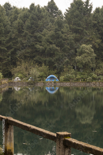 camping outdoors by the lagoon