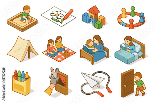 Vector fort icons wooden icon skipping crayon page detox digital bedtime show