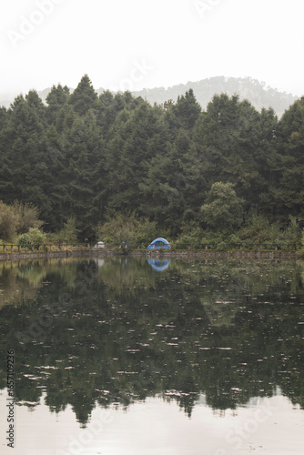 camping outdoors by the lagoon