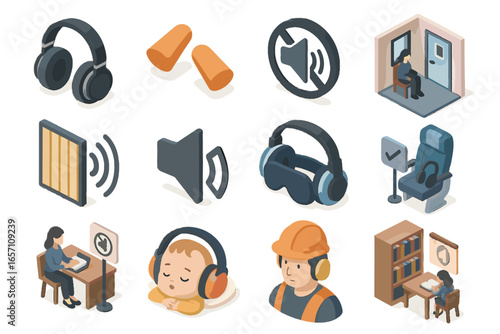 Quiet noise icon baby ear silence canceling vector room earmuffs construction sign