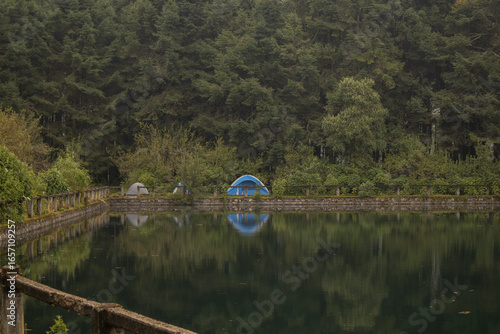 camping outdoors by the lagoon