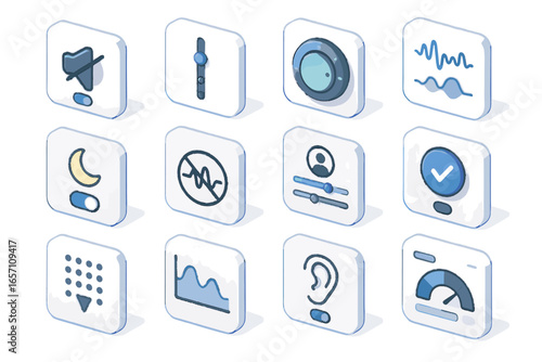 Settings mode isometric ambient vector icon toggle audio app sound slider dashboard
