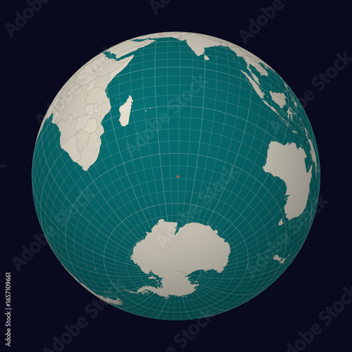 French Southern and Antarctic Lands on the map. Globe centered to French Southern and Antarctic Lands. Country location on the world map. Teal Pale Mint color palette.