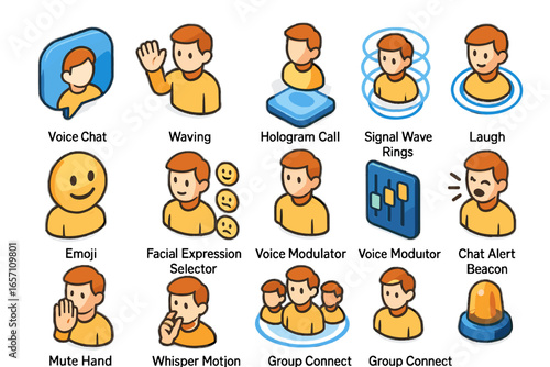 Isometric rings pad whisper icon selector communication icons group vector voice laugh