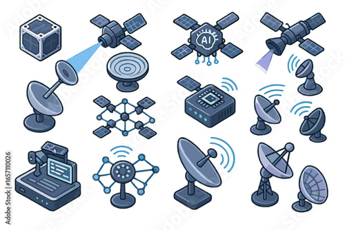 Technology uplink coverage future icon orbital vector cube modem satellite mesh adjustment