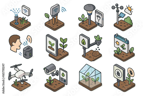 Pest icons plant control garden gardening light icon vector smart panel dispenser