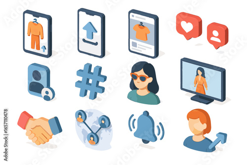 Media network fashion sharing tag smart style wardrobe icon vector follower photo