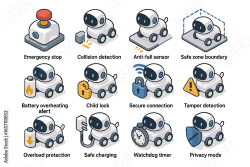 Lock safety sensor detection vector overheating collision icon robot connection ai mode