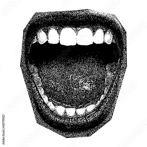 Photos Mouth in scream with halftone stipple effect, retro grunge grainy y2k style pop art