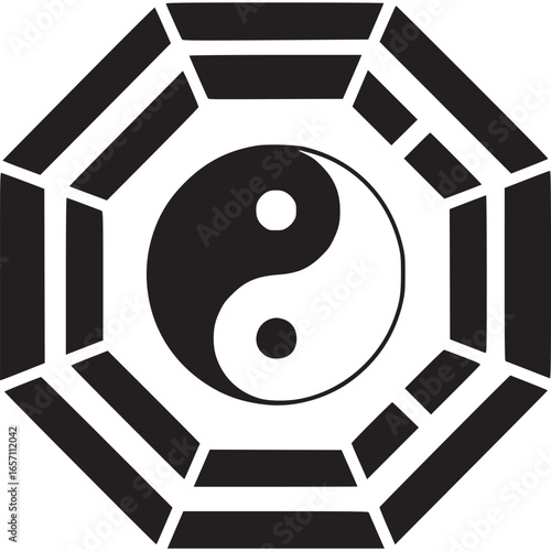 Yin yang symbol in octagon isolated on white background taoism sign of balance, harmony, and duality vector illustration for design or spirituality