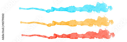 Watercolor Brush Strokes Artistic strokes of watercolor paint in vibrant hues of blue, yellow, and red, each stroke capturing unique flow and texture