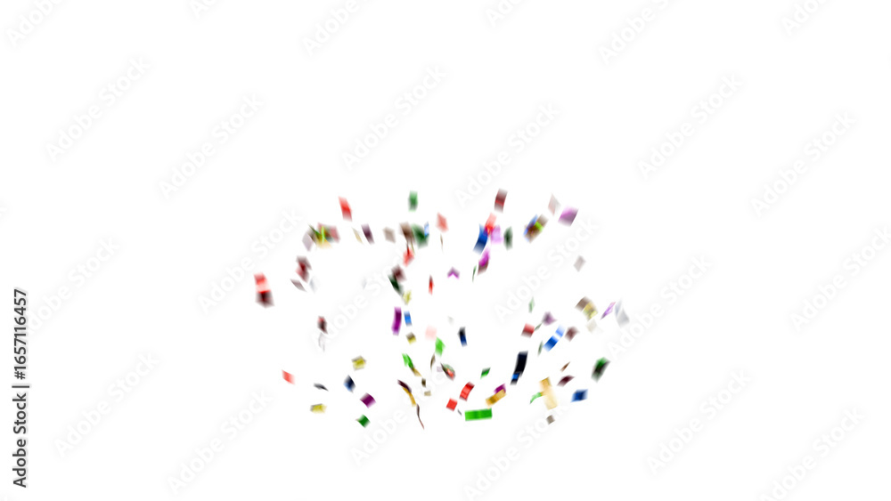 Fototapeta premium Colorful confetti pieces falling on transparent background. Festive celebration decoration for parties, events, holidays, birthdays, and New Year’s design.