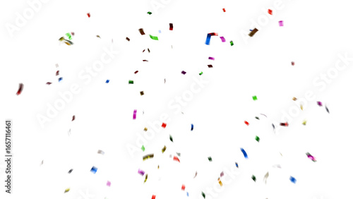 Colorful confetti pieces falling on transparent background. Festive celebration decoration for parties, events, holidays, birthdays, and New Year’s design.