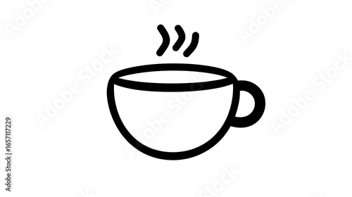 A simple, black outline of a steaming cup, symbolizing warmth and comfort, often associated with beverages like coffee or tea.