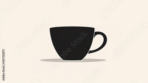 A minimalist illustration of a black coffee cup on a light background, highlighting simple design and elegance.