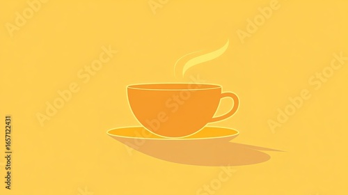 A minimalist illustration of an orange cup on a yellow background, with steam rising, suggesting warmth and comfort.