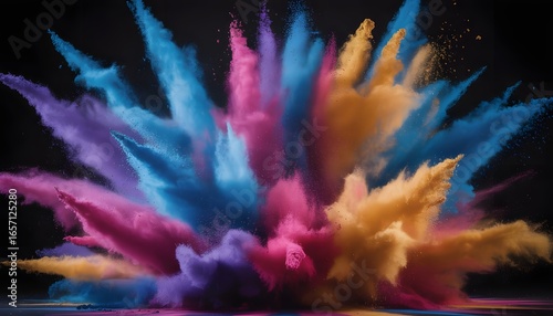 Explosive Color Symphony: A vivid burst of vibrant hues and textures explodes in a mesmerizing display. This captivating imagery evokes feelings of energy, creativity.
