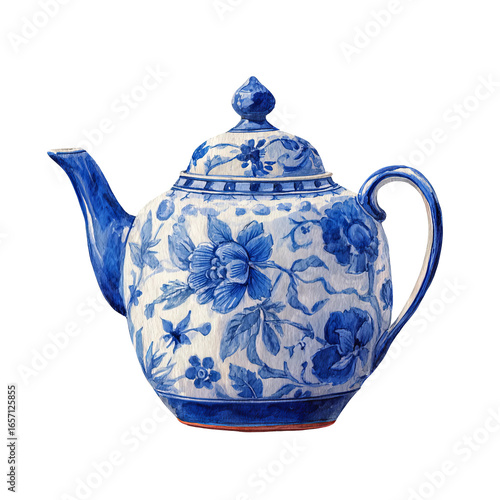 hand painted floral teapot in watercolor style
