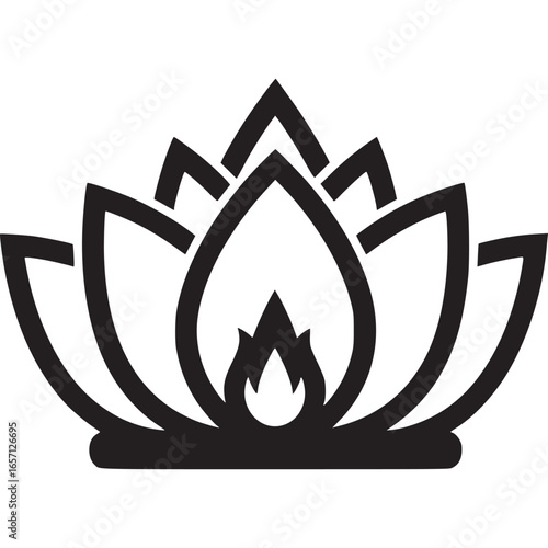 Lotus flower with a flame inside isolated on white background, representing spiritual awakening, inner peace, and the transformative power of fire