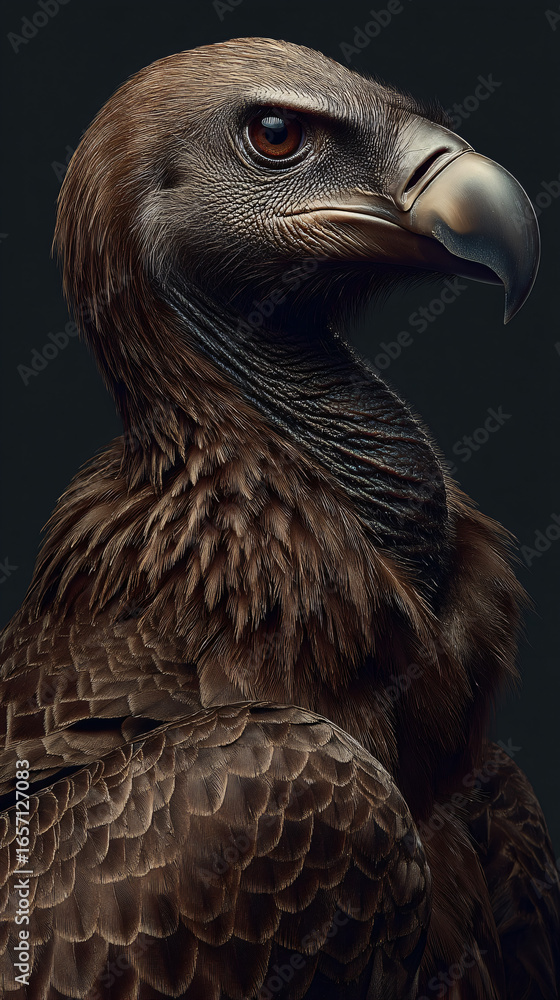 Fototapeta premium Vulture Raptor Wildlife Portrait Nature Strong Stare Detailed Feathers Closeup Beak Majestic Bird Silent Hunting Predator Aerial Landscape Biodiversity Natural Scene Rural Savanna Feathered Wings