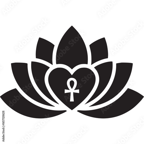 Lotus flower with ankh symbol isolated on white background, representing ancient egyptian culture, spirituality, and eternal life