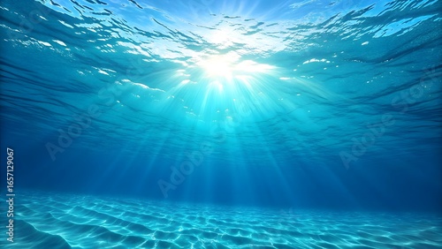 Fototapeta Naklejka Na Ścianę i Meble -  Underwater ocean sunlight background image blue sea water sand bottom nature view