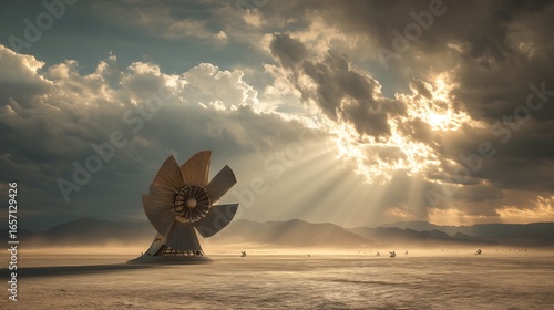 Burning Man Art Installation with Desert Sunset, and Nevada.