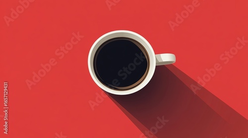 A minimalist image of a coffee cup filled with dark coffee, set against a vibrant red background, highlighting modern design aesthetics.