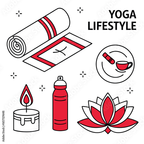 Comprehensive yoga and lifestyle icon set for wellness and health brands featuring 15 unique illustrations
