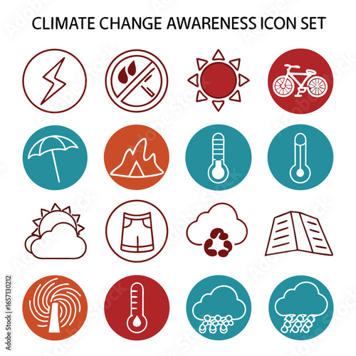 Comprehensive climate change awareness icon set for educational and advocacy materials
