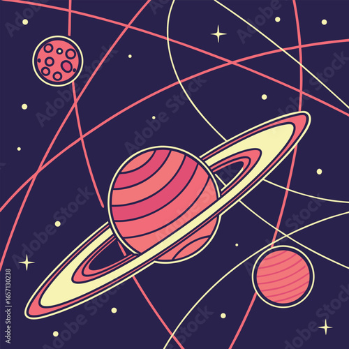 Vibrant cosmic geometry with planets and rings