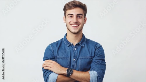 Wallpaper Mural Young Man with Confident Smile in Studio
 Torontodigital.ca