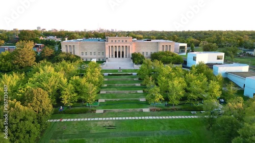 flyover of old building surrounded by trees