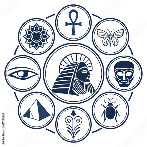 Ancient egyptian cultural icon set featuring hieroglyphs and symbols for design projects