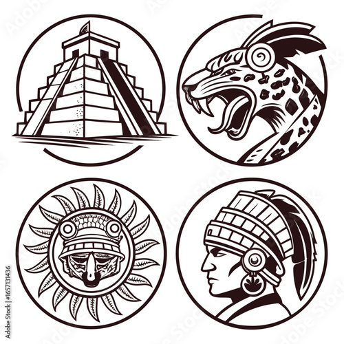 Mayan and aztec cultural icon set featuring 18 distinct symbols for historical and artistic projects
