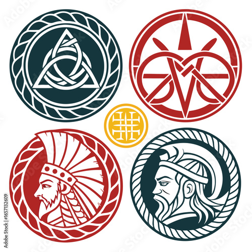 Illustrative icon set featuring 15 iconic greek gods and mythological figures for cultural and educational use