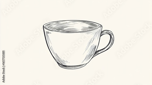 A simple, hand-drawn illustration of an empty cup, showcasing its shape and design with clean lines on a light background.