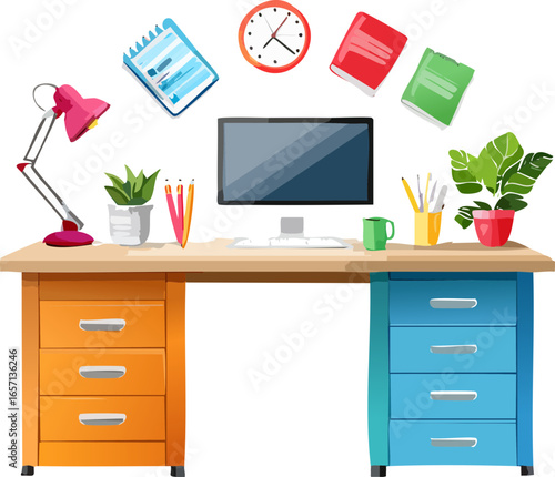 vector illustration of office desk