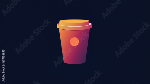 A vibrant, stylized coffee cup illustration against a dark background, emphasizing a modern and minimalistic design.